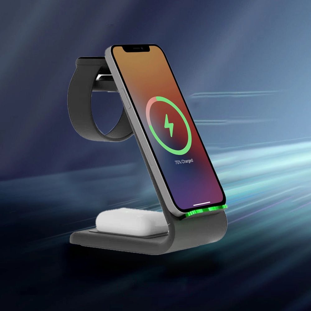 Premium 3 in 1 Fast Wireless Charging Stand for iPhone, Apple Watch & AirPods - Moderno Collections