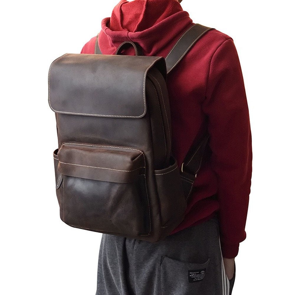 VintageGrid Large - Capacity Leather Backpack - Moderno Collections