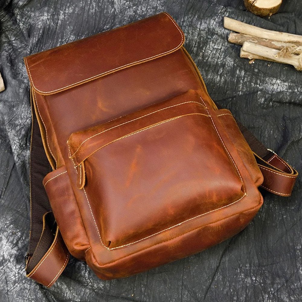 VintageGrid Large - Capacity Leather Backpack - Moderno Collections