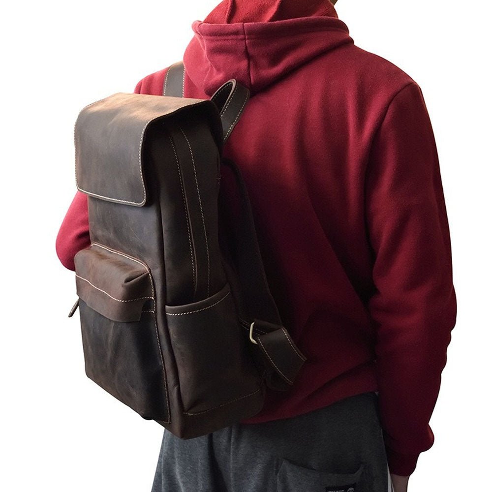 VintageGrid Large - Capacity Leather Backpack - Moderno Collections