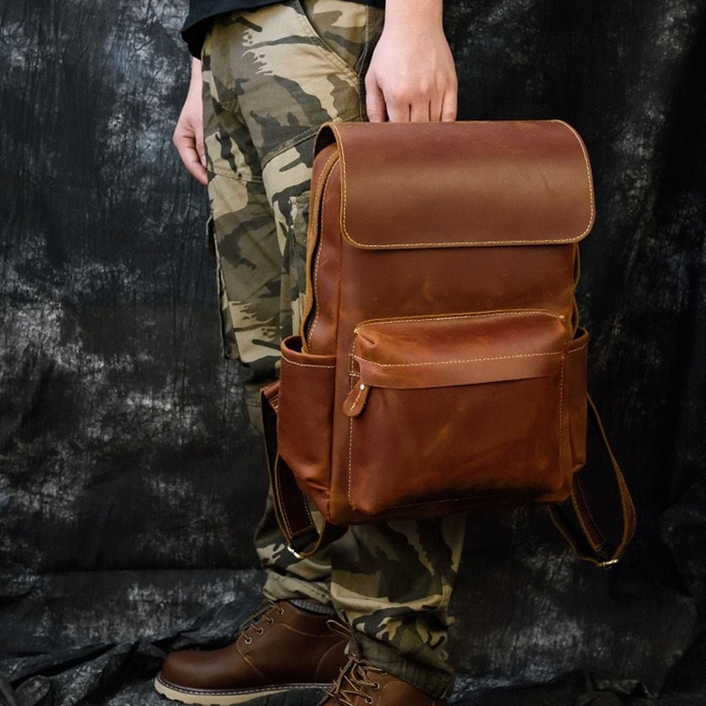 VintageGrid Large - Capacity Leather Backpack - Moderno Collections